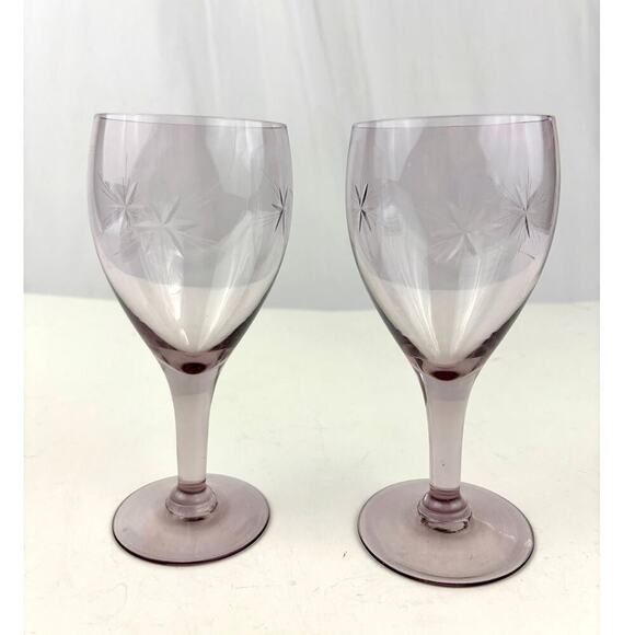 VTG Clear Purple Mid Century Barware Starburst Wine Glasses Set of 2 1970s - Picture 1 of 16
